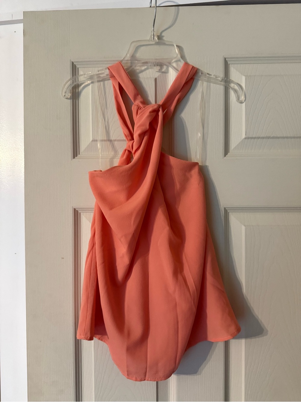 Pink Lily Coral Knot-Back Tank Top